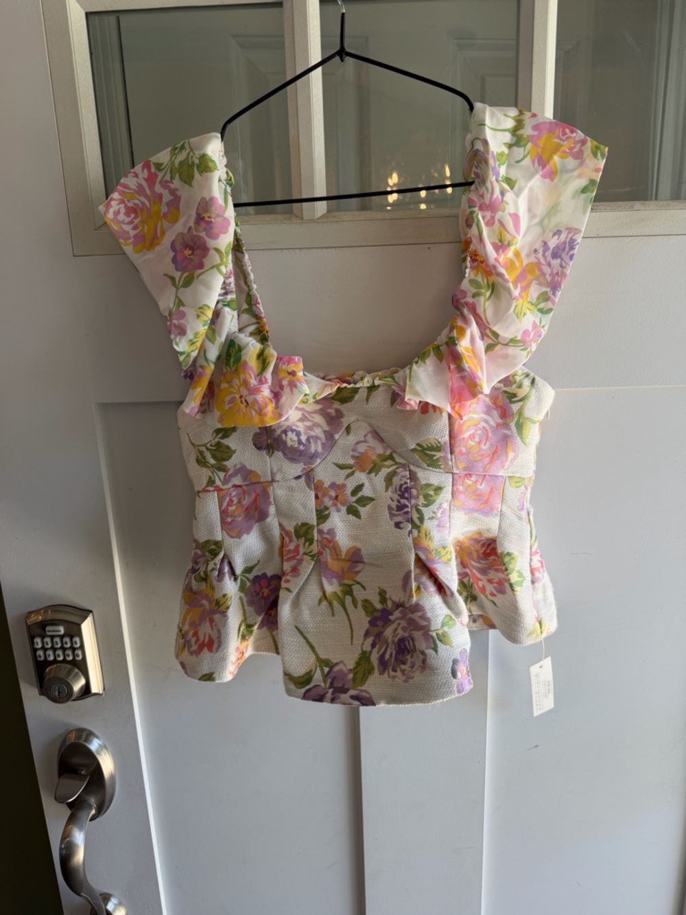 For Love & Lemons White Floral Ruffle Peplum Top